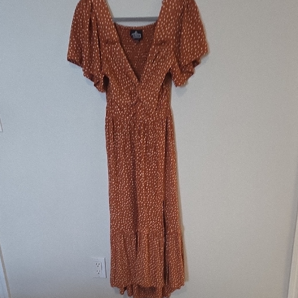 Angie Terracotta Maxi Dress with Dotted Pattern